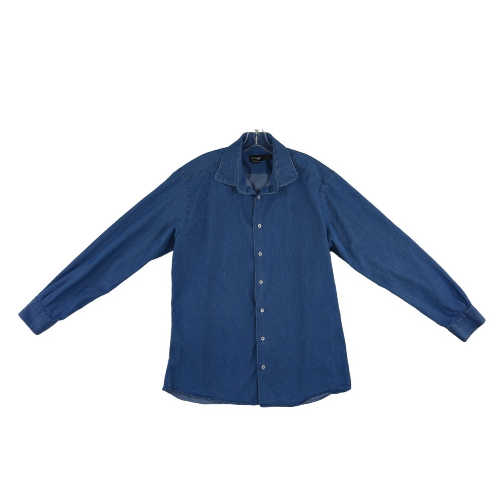 St Croix 100% Cotton Button Shirt Men's Size XL Blue Denim Made in Italy